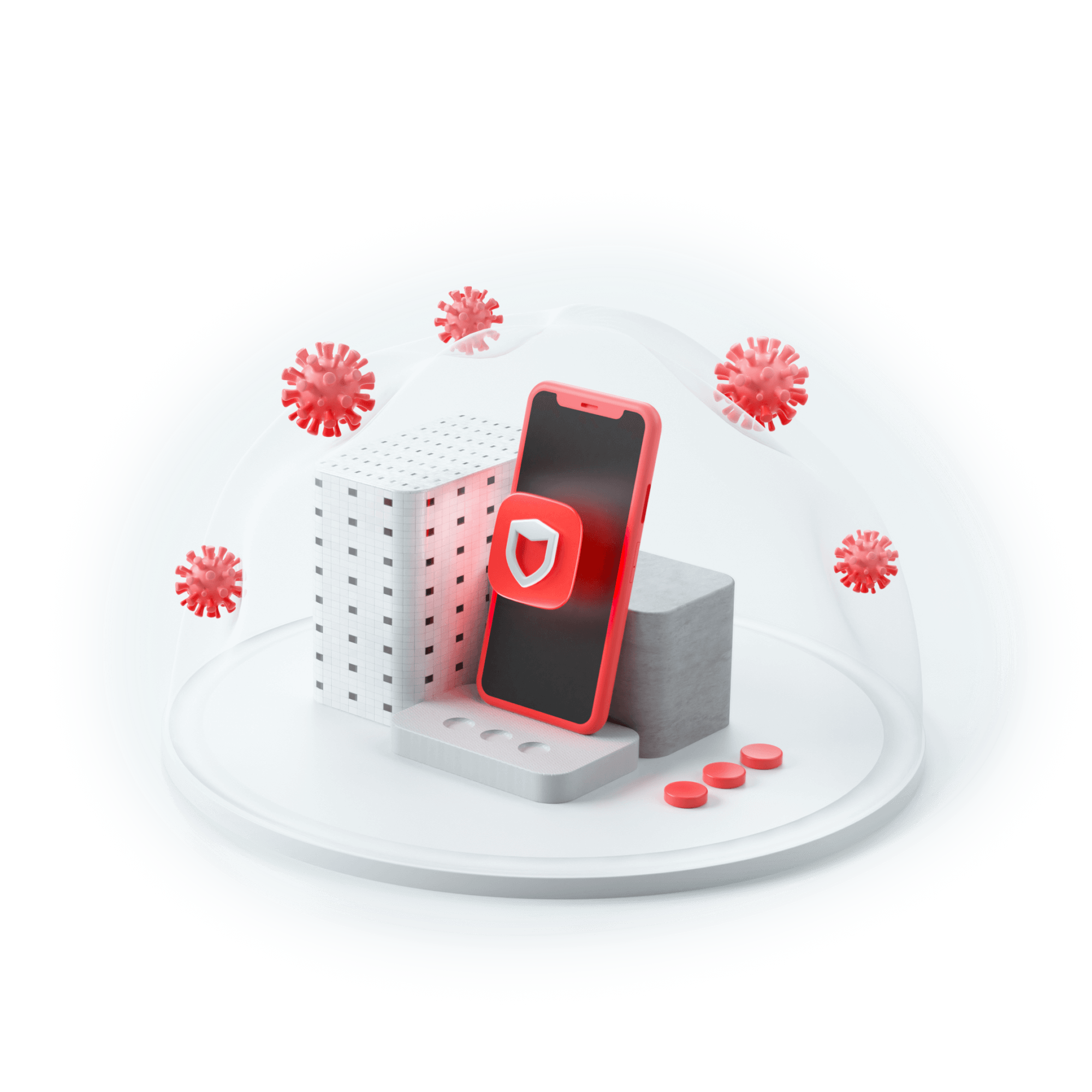 Illustration of a protected device with a shield icon